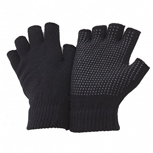 Floso® Halbfinger Handschuhe Magic Gloves mit griffigen Handflächen (Einheitsgröße) (Schwarz)