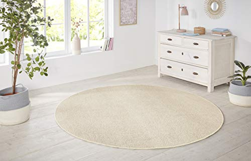 Hanse Home Nasty Teppich Rund – Wohnzimmerteppich Flauschiger Kurzflor Einfarbig Unifarben für Esszimmer, Wohnzimmer, Kinderzimmer, Flur, Schlafzimmer, Küche – Uni Creme, 133cm