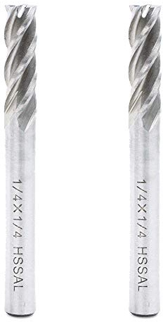 AUTOTOOLHOME 1/4 inch HSS 4 Flutes End Mills Milling Cutter End Drill Bit Straight Shank Pack of 2 CNC Milling Drill Bits Router Bits for Wood Aluminum Steel