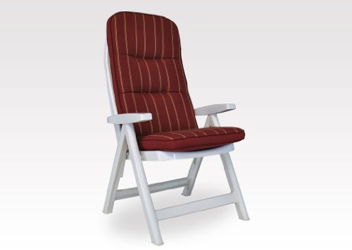Angerer Freizeitmöbel GmbH Auflage für Gartenmöbel - Stuhlauflage hoch Made in Germany (Bordeaux-Creme gestreift)