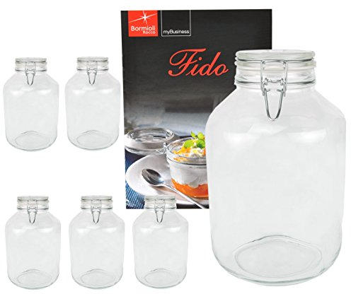 6er Set Einmachglas Bügelverschluss Original Fido 5,0L Vorratsgläser incl. Bormioli Rezeptheft