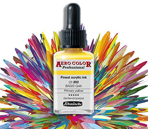 AIRBRUSH FARBEN, FARBE SET f. AIRBRUSH KOMPRESSOR, AIRBRUSH PISTOLE, AERO COLOR Professional, BASIS Gelb, Schmincke 28 202 - Ideal für Nail Art - GEEIGNET auch für MODELLBAU usw.