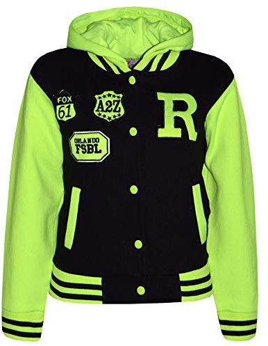 A2Z 4 Kids B.B Hooded Jacket R Fashion NYC/FOX Varsity - B.B Black Neon Green 5-6
