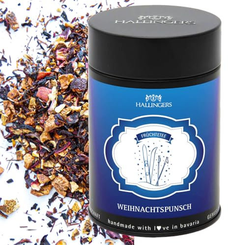 Hallingers Weihnachtspunsch - Weihnachtlicher loser Früchte-Tee mit Hibiskus, Zimt & Hagebutte Geschenk zu Advent & Weihnachten (Dose) - Geschenkideen Weihnachten & Geschenke Adventskalender | Genesun