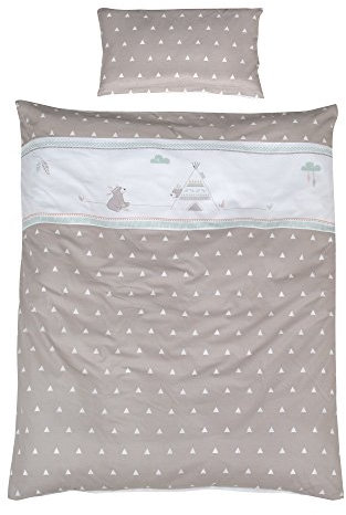 roba Kinderbettwäsche 100 x 135 cm Indibär - Bettwäsche Set für Babys & Kinder aus Baumwolle - Decken & Kissenbezug mit Bären Motiv - Grau / Braun