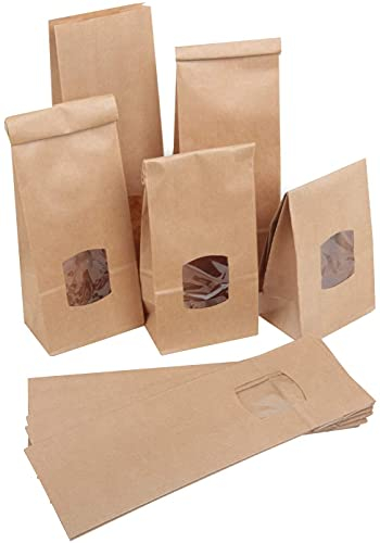 Grand sac papier kraft avec fenêtre, 100 pièces: pochette alimentaire carton, emballage cadeau Noël pâtisserie, sachet confiserie réutilisable, paquet pâtissier, 10,5 x 6,5 x 29 cm