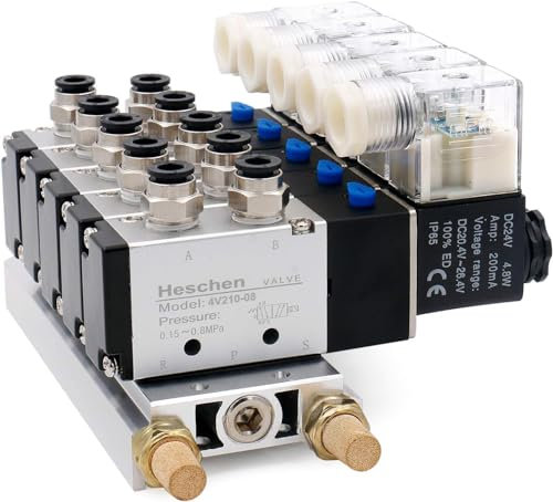 Heschen, elettrovalvola pneumatica elettrica 4V210-08 DC 24V PT1/4, 5 vie, collettore base a 2 posizioni, set raccordi rapidi