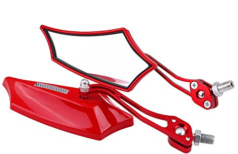 Qiilu Rétroviseurs Latéraux Miroir Arrière Vue et Embouts de Guidon 10mm 8mm Universel Moto Scooter En Alliage D'aluminium Côté Rétroviseurs 4 Couleurs(rouge)