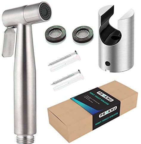 Praknu Douchette Bidet WC – Pommeau de Douche Intime avec Support en 𝗔𝗰𝗶𝗲𝗿 𝗜𝗻𝗼𝘅𝘆𝗱𝗮𝗯𝗹𝗲 - Pulvérisateur Bidet et Jet d’Eau pour Toilettes - Kit Douchette Toilette