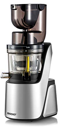 Extracteur de Jus BioChef Quantum Whole Slow juicer - Bouche d'alimentation double entrée pour fruits et légumes entiers | Moteur de qualité commerciale - 4 tamis différents - 37 tr/min (Argent)