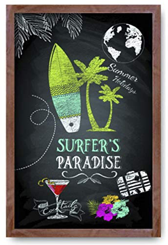Bada Bing Wandbild Tafel Kreide Optik Surfbrett Palmen Ca. 60 x 30 cm Surfen Sufer´s Paradise Bild im Rahmen Wandgestaltung Deko 62