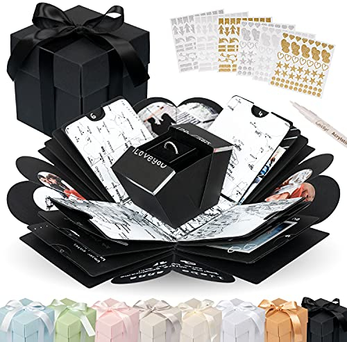 weddlyn® – Überraschungsbox – hochwertiges Papier & Verarbeitung – Explosionsbox mit modernen Stickern und Stift – Kreativ Box – Explosionsbox Geburtstag inkl. Anleitung – schwarz (matt)