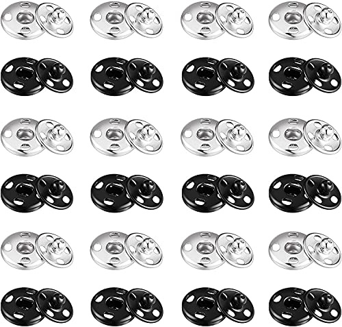 YDHfdc 32 Sätze Metall Druckknopf Annähen Druckknöpfe Schwarz Silber Druckknöpfe Druckknöpfe Zum Annähen für Geldbörse Handtasche Kleidung Nähen Handwerk DIY Lieferung（15mm）