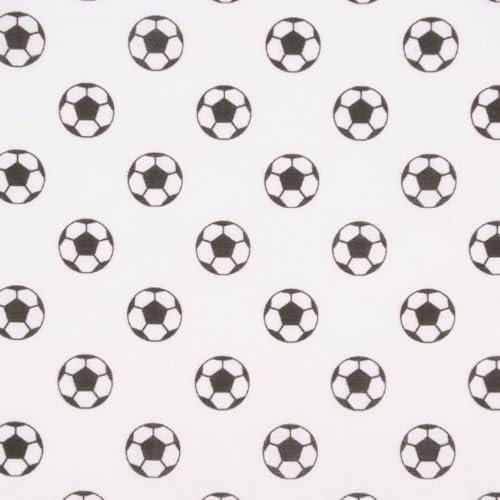 SCHÖNER LEBEN. Baumwollstoff Organic Bio Goal Allover Fußbälle weiß schwarz 1,50m