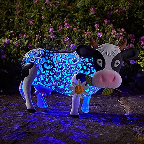 Lampe Solaire de Jardin en Forme de Vache avec Marguerites à Énergie Solaire, Lumières LED, Sculptures de Jardin, Décoration Extérieure
