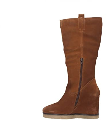 Stivali in Pelle Scamosciata con Zeppa Marrone 38