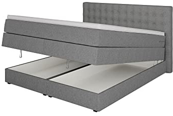 Betten Jumbo King Boxspringbett 180x200 cm mit Bettkasten 7-Zonen TFK Härtegrad H2 und 10cm V2-Topper | Farbe Hellgrau | div. Größen verfügbar