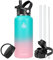 XACIOA Water Bottle Vacuum Insulated 32oz 40oz with Straw Lid,Stainless Steel Drink Flask with Flip Top Bottle Lid,Metal Wide Mouth Double Walled Leak Proof Keeps Hot Cold (Blue/Pink, 32oz)