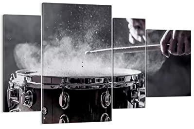 Mehrteilige Bilder auf Leinwand Trommel Staub Trommel Leinwandbild 120x70cm Wandbilder Dekoration Wohnzimmer Schlafzimmer Set 4 teilige Groß Wanddeko Bild Wand Kunstdruck Art Canvas DL120x70-4313