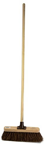 Newman & Cole Outdoor Sweeping Brush Stiff Yard Patio Garden Broom Natural Bassine Bristle Fitted with Wooden Handle (Unassembled, Pack of 2)