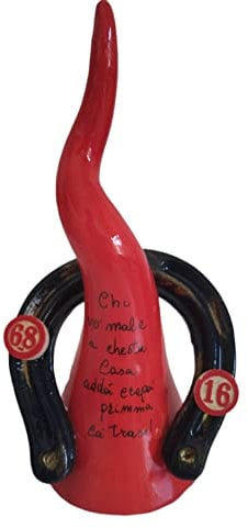 Cornetto portafortuna in ceramica con ferro di cavallo (frase 5)