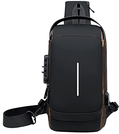 Aucuu Brusttasche Sling Bag, Wasserdichte Schultertaschen mit USB-Ladeanschlus, Passwortschutz Diebstahlsicherer Crossbody Bag, Geschäft Umhängetasche für Herren und Damen für Reisen Wandern Sport