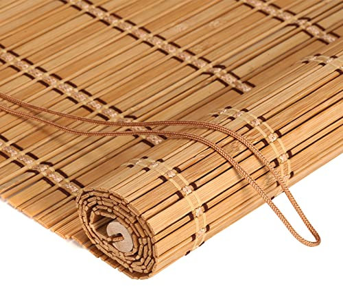 FoundGo Bamboo Blinds Customizable, 50-160cm Width, 100-280cm Height, No Drill Roman Wooden Blackout Blinds, DayNight Sun Shade Curtain for Indoor, Balcony, Garden(Width x Height)