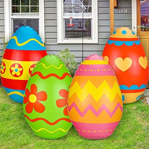 4 Stück 61 cm Ostereier, buntes Ei, aufblasbare Outdoor-Dekorationen für Ostern, drinnen und draußen, Hof, Garten, Rasendekoration (stilvoll)