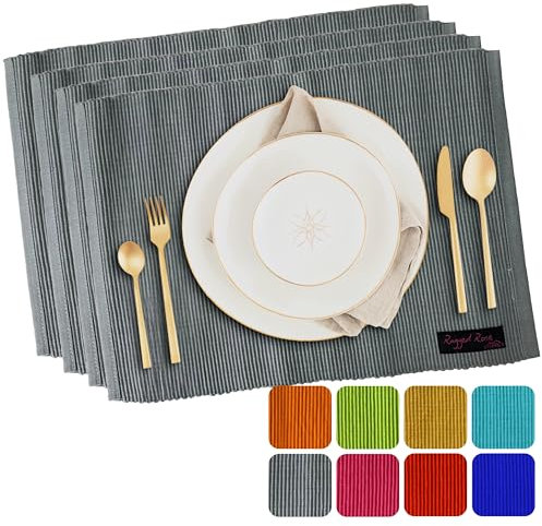 Ragged Rose Tischsets aus Baumwolle, 27 x 37 cm, in Geschenkverpackung, gerippte Baumwolle, für drinnen und draußen, für Wohnzimmer, Esstisch und Küche, 4 Stück