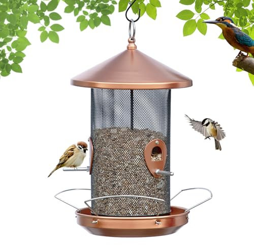 Große Vogelfutterspender für draußen: 32 cm, Metall, zum Aufhängen im Freien, mit Kupfer, für Garten, Hof, Außendekoration, Kardinalfinken, Gartengeschenke für Frauen und Männer