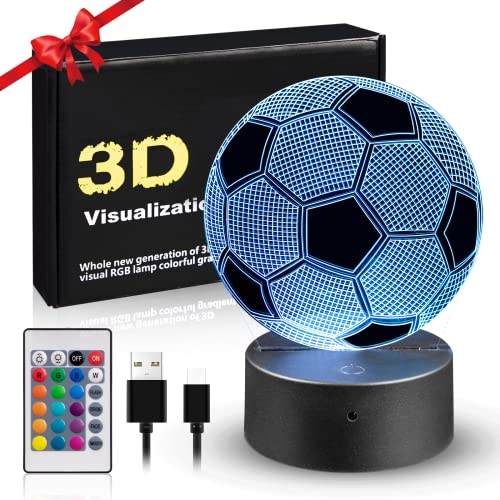 Moocuca 3D Nachtlicht Kinder Fussball Geschenke Jungen Kinder Mädchen Nachtlicht Steckdose Fernsteuerung Steuert 16 Farbvarianten Nachttischdekoration Kreatives Ambience