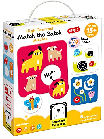 Banana Panda - High Contrast Match The Batch Puzzles - für Kinder ab 15 Monaten - Puzzle Kinder - Puzzle 16 Teile Tiermotive und Pflanzen - Kinderpuzzle Kleinkind