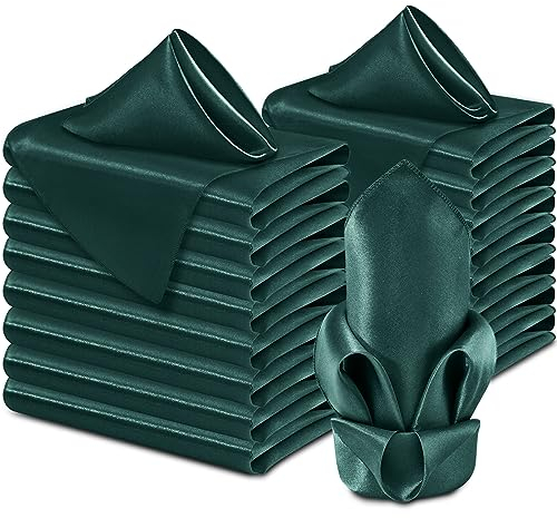 Aormenzy 60 Stück dunkelgrüne Satin-Servietten 17x17 seidige Servietten, Party-Stoffservietten, quadratische Satin-Servietten, Esstisch-Servietten, Bankett, Party-Dekoration