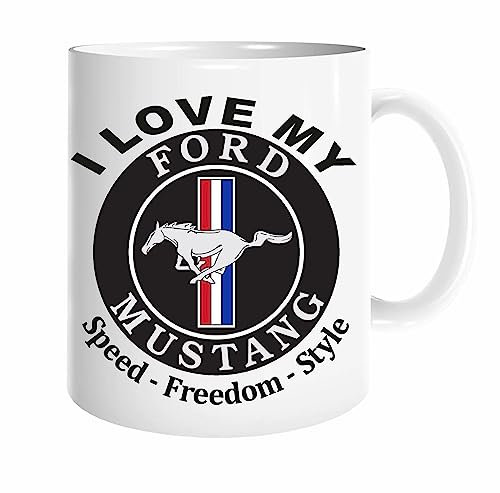 JMS we create smile 1 x I Love My Ford Mustang Mug White Ceramic Mug Novelty Souvenir Coffee Mug Tea Cup Double Side Printed Car Theme Coffee Mug Car Lover Petrol Head Gifts
