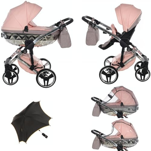 Original Junama Diamant, Handarbeit, Glitzer, Modularsysteme, Kombikinderwagen 2in1, 3in1, 4in1 + Original-Zubehör Exclusive Prams (2in1, 01 Rosa)