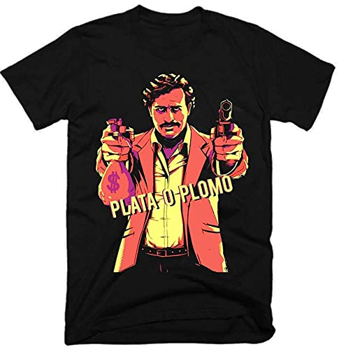 Plata O Plomo Cotton T-Shirt Black Graphic Unisex Tee Shirt L