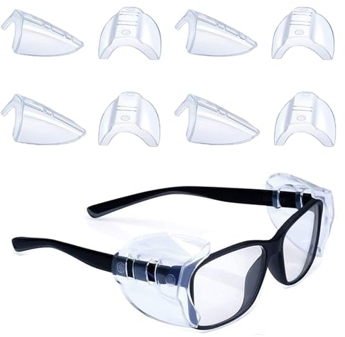 lurora2021 4 Paar Brillen Seitenschutz Brille Seitenschutz Rutschfester Schutzbrille Seitenschutz Flexible Schutzbrillen-Seitenschilder für Glas Tpu-Augenschutz, Kleine Mittlere Brillen(Transparent)