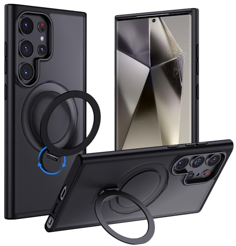 Holidi für Samsung Galaxy S24 Ultra Hülle, Magsafe mit Ring Halter Ständer, Handyhülle S24 Ultra Case mit Ständer Handy Ring Militärischer Schutzhülle Galaxy S24 Ultra Case, Schwarz