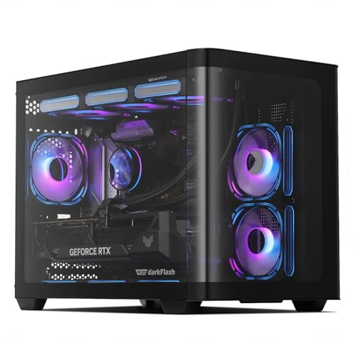 darkFlash ATX Mid-Tower Gaming-PC-Gehäuse, 4 ARGB-Lüfter Computergehäuse, Vollsicht-Glasfront Zwei Kammern PC-Gehäuse, Typ-C, Zwei 360-mm-AIO, Schwarz (DPW90) (MATX-Plug-in ohne Rückseite, Schwarz)