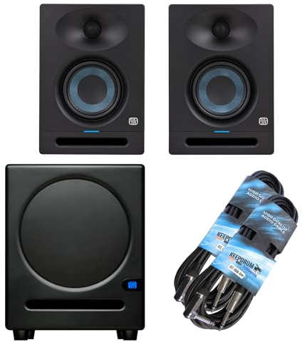 PreSonus Eris Studio 4 Aktive Monitor-Boxen Lautsprecher 4,5 Zoll 1 Paar + Eris Sub 8 BT Subwoofer + 2X keepdrum Klinkenkabel