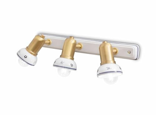Licht-Erlebnisse Wandspot Keramik Metall 41 cm lang 3-flammig E14 Handarbeit in weiß Messing verstellbare Wandlampe Küche Wandleuchte Wohnzimmer Bad