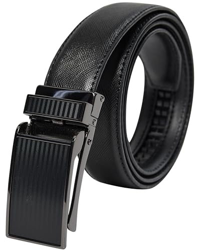 PHILIPSONS Gürtel Herren, Gürtel Ratsche Ledergürtel Automatikschließe für Herren Anzug Business Kleidung,Breit 32mm,Größe Angepasst,Schwarz