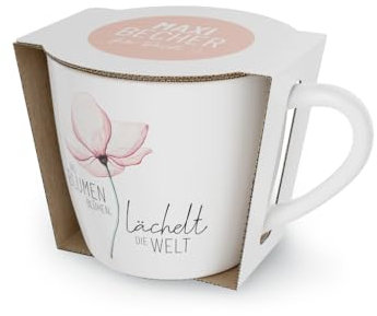 la Vida Maxi Becher für dich, Kaffeetasse, Teetasse, Tasse, 400ml, Wo Blumen blühen, lächelt die Welt