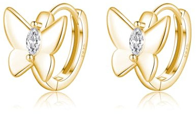 SLUYNZ 925 Sterling Silber CZ Schmetterling Creolen für Frauen - Huggie Ohrringe (B-Gold)
