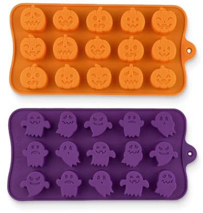 Halloween Moule à Chocolat en Silicone, Lot de 2 Moule à Bonbon Citrouille Silicone, Moule en Silicone Fantôme, Moules en silicone en forme de citrouille et fantôme pour Halloween