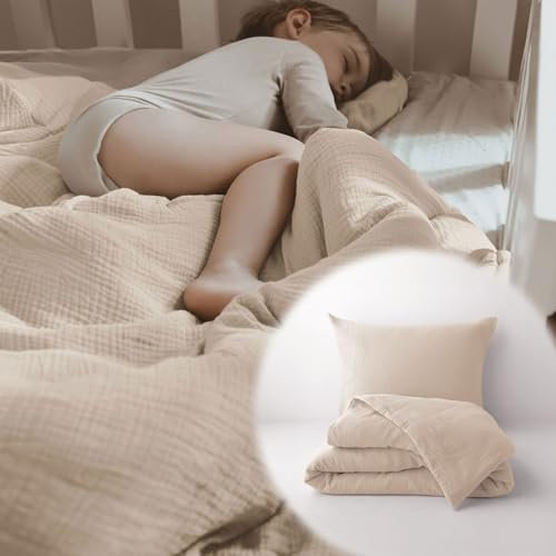 PaLulli® Bettwäsche Musselin Set 155x220 cm | Kissenbezug 80x80 cm | Kinderbettwäsche aus 100% Bio Baumwolle Oeko-TEX zertifizierte Babybettwäsche 155x220 cm + 80x80 cm (Beige)