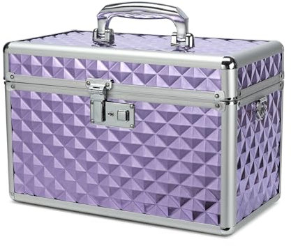 HEWEI WORKS Storage Box with Key Lock, Lockable Medicine Storage Box, Empty First Aid Box, Security Lock Box, Multipurpose Locking Box for Home and Outdoor Use (Purple, Large)
