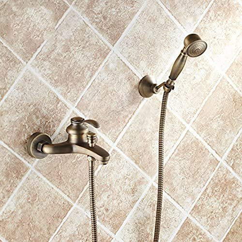 erkebspm Badezimmer-Wand-Badewannenarmatur aus antikem Messing mit Handbrause