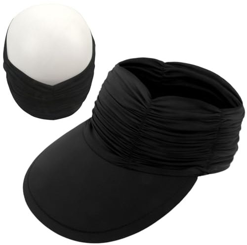 Enwokran Visor Cap Damen Sonnenhut Breite Krempe UV Protection Strand Sportmütze Strandhut Material mit Eisgefühl Faltenförmige elastische Hohlkappe Faltbar Sunblocking Hüte (Schwarz)