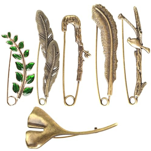 6 Stück Große Sicherheitsnadeln Vintage, Dekorative Anstecknadeln | 6 verschiedene Retro-Motive, rostbeständig. Ideal für Schals, Röcke, Strickstoffe und Bastelarbeiten